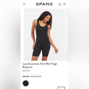 NWT Spanx Luxe Essentials Tank Mid-Thigh Bodysuit- Black- M